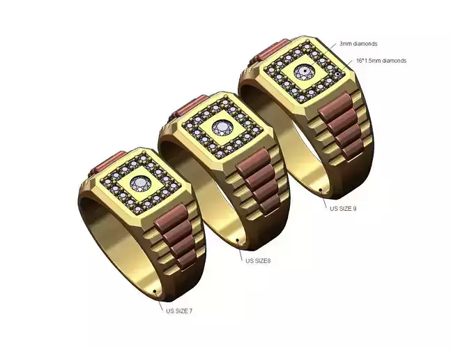 Diamond 3mm bezel presidential link inserts ring US sizes 7 8 9