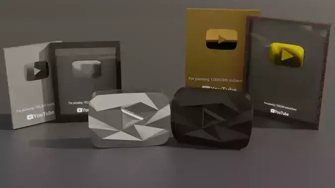 All Youtube Play Buttons All Youtube Awards 3D Model Collection