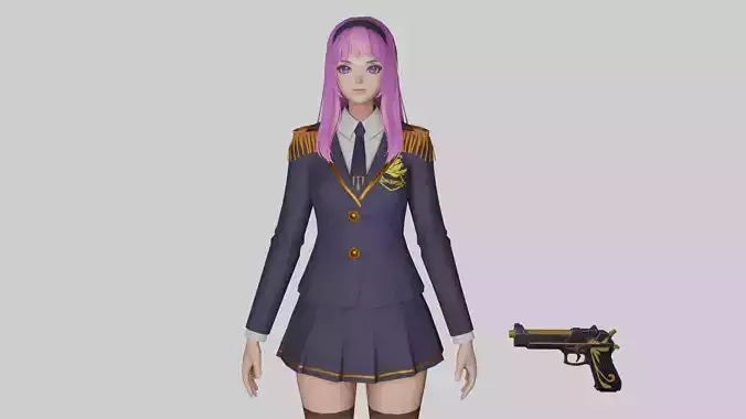 3D lady cartoon character with rigged