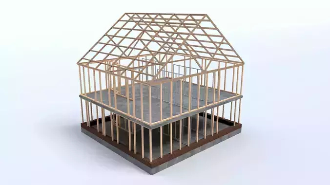 Construction Site House Frame Low Poly