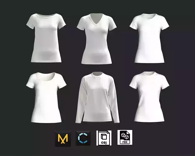 Girls 6 Types T-Shirt Pack 3D model