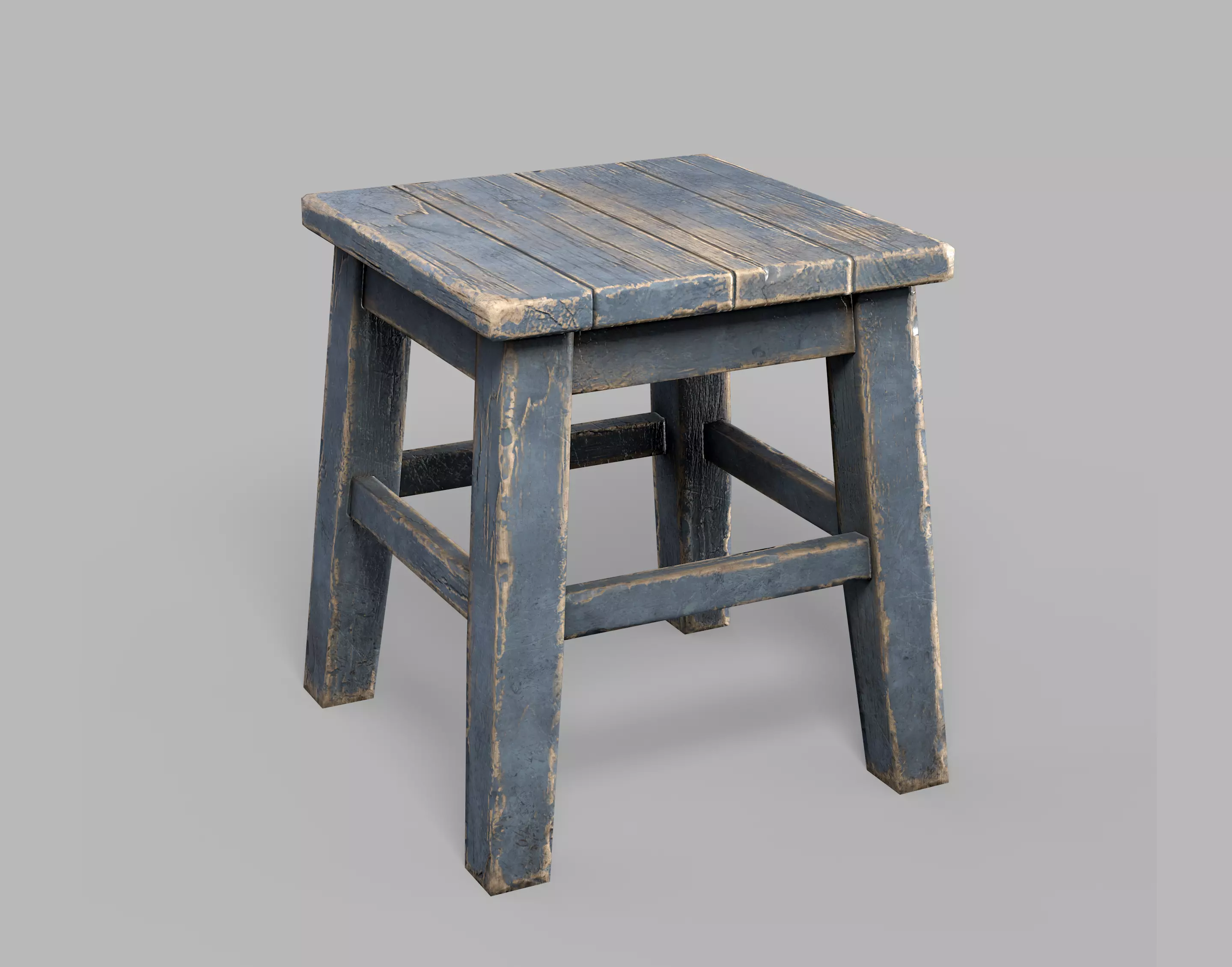 Old Wooden Tabouret Stool Low-poly 3D model_0