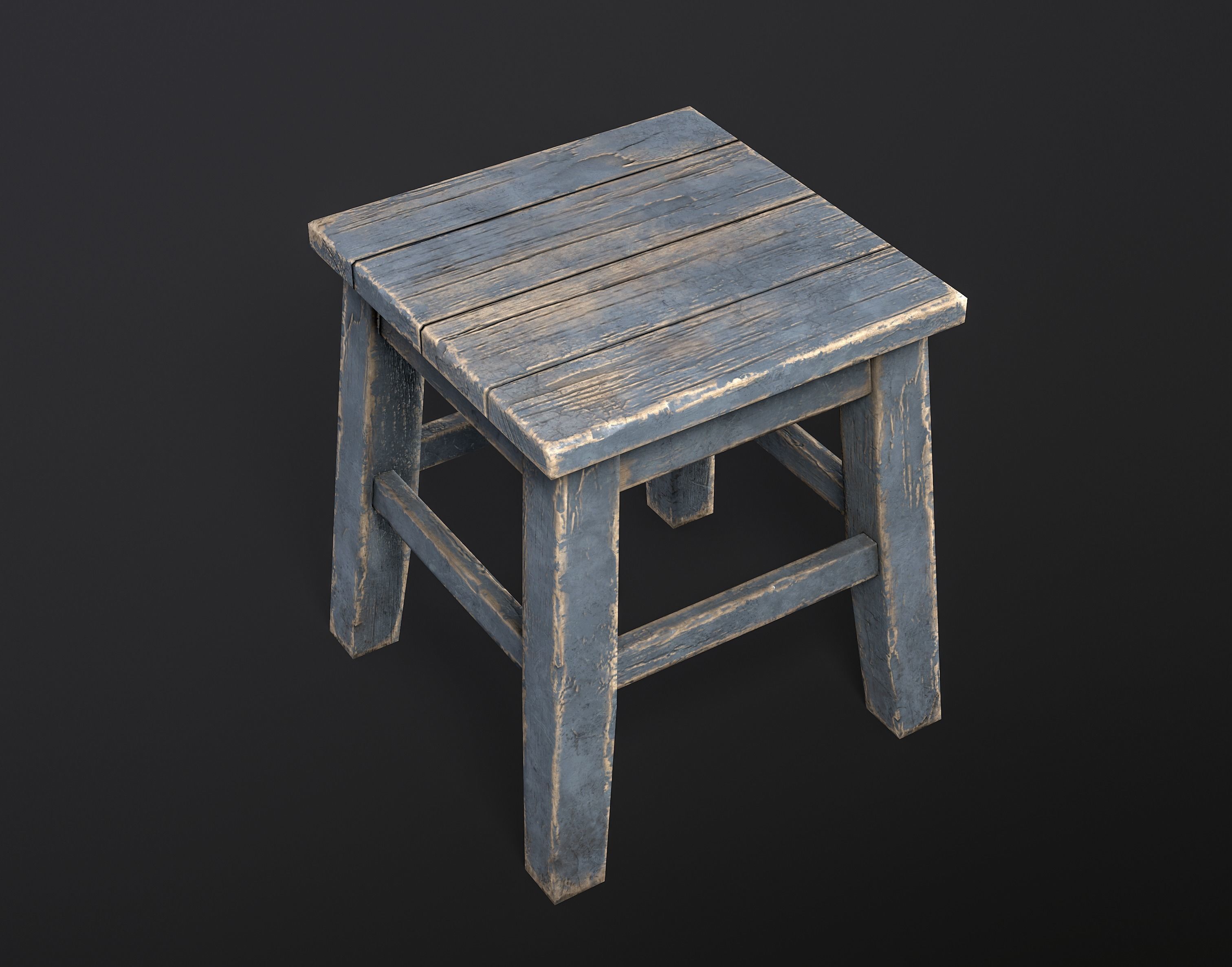 Old Wooden Tabouret Stool Low-poly 3D model_3