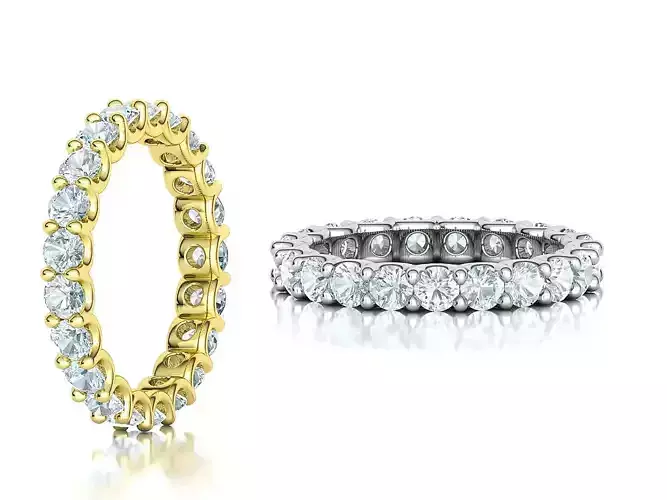 Diamond Eternity Ring 3mm stones U shaped Prongs 5-7 US sizes 3D print model