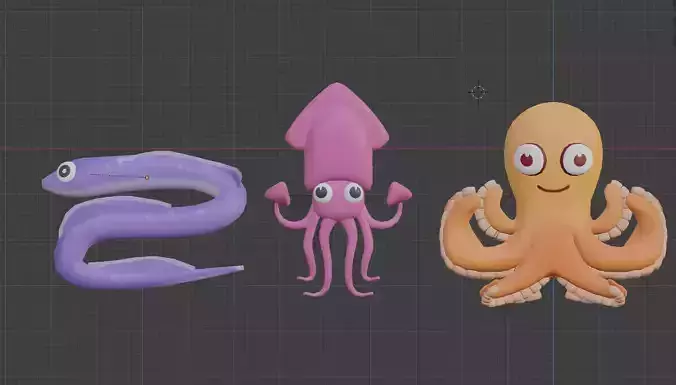 Deep Sea Animals Low Poly 