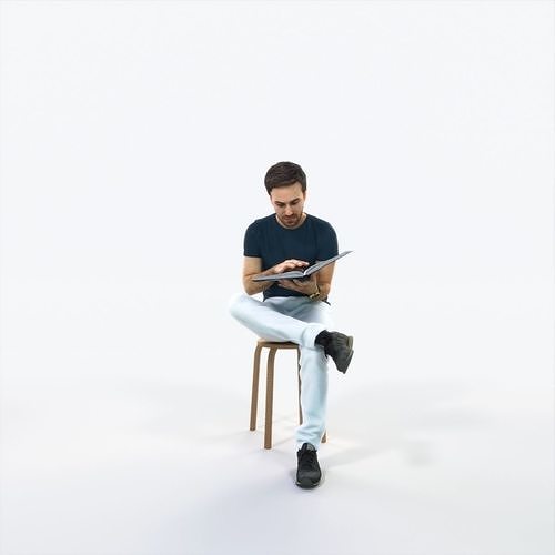 Flow 13K Reading a Book Sitting Casual Man Low-poly 3D model