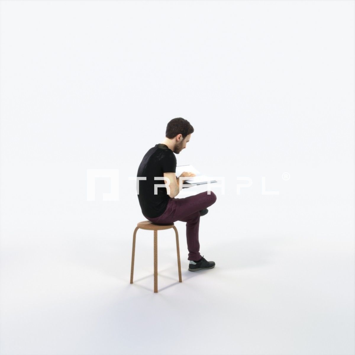 Flow 13J Reading a Book Sitting Casual Man Low-poly 3D model_3