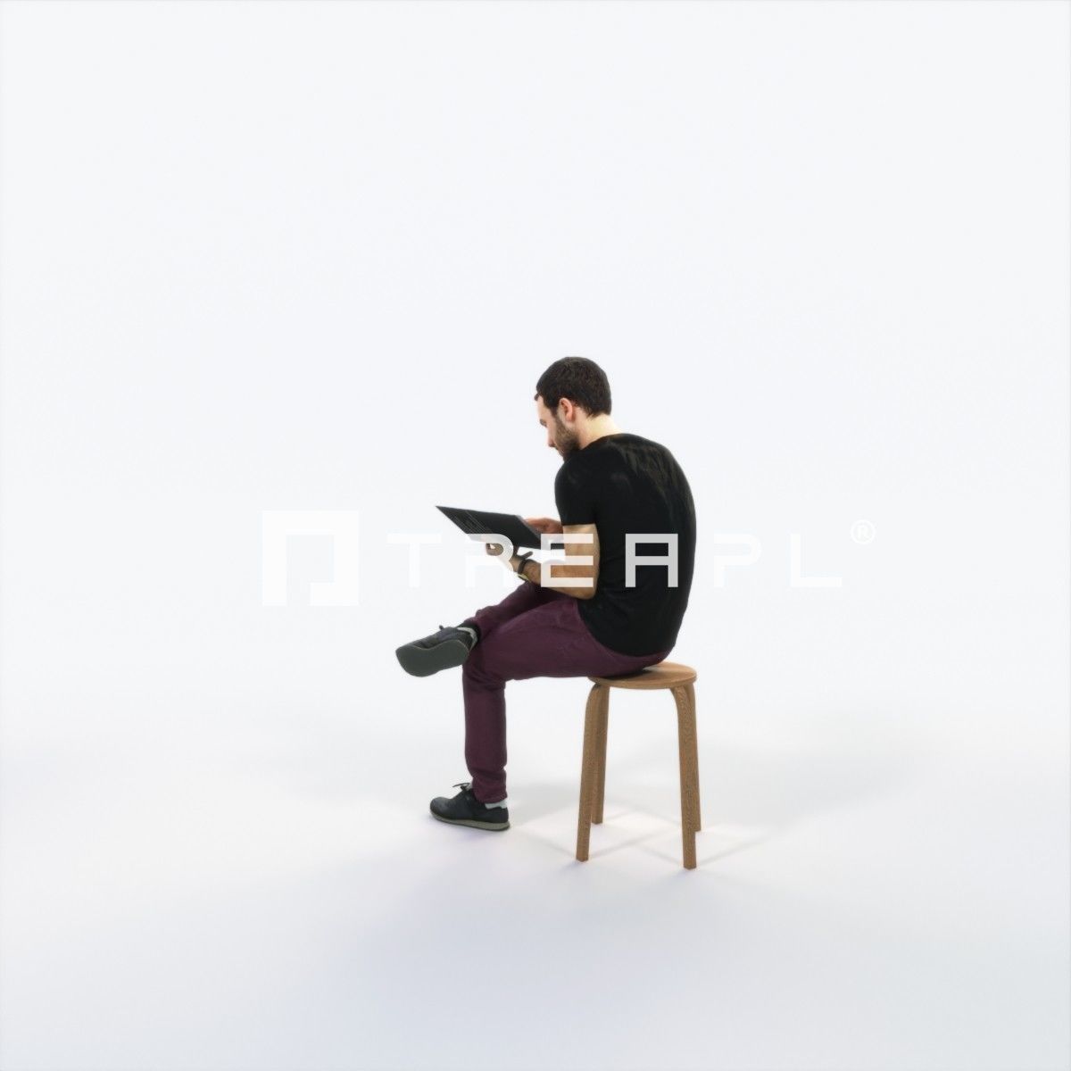 Flow 13J Reading a Book Sitting Casual Man Low-poly 3D model_5