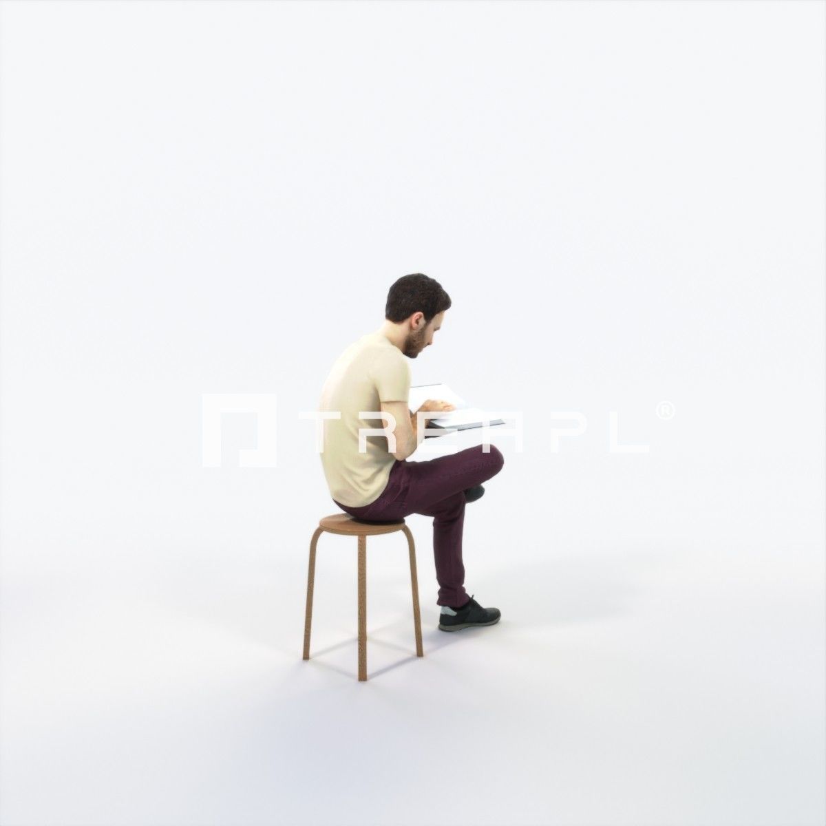 Flow 13I Reading a Book Sitting Casual Man Low-poly 3D model_3