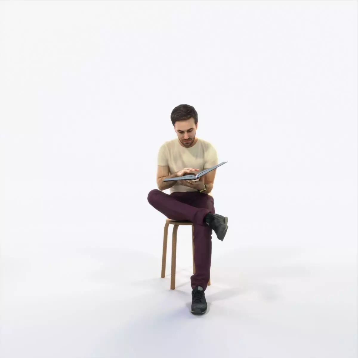 Flow 13I Reading a Book Sitting Casual Man Low-poly 3D model_0