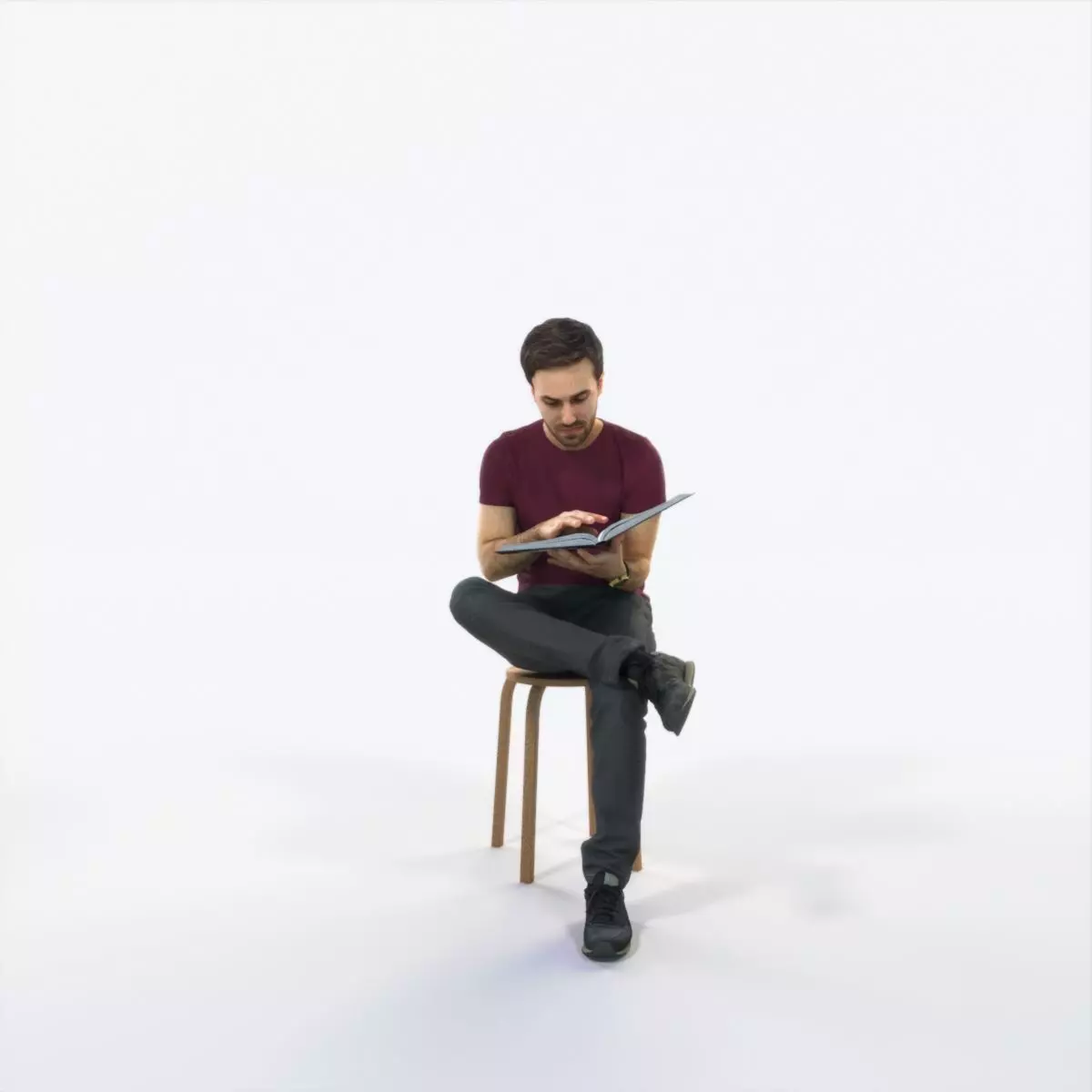 Flow 13F Reading a Book Sitting Casual Man Low-poly 3D model_0