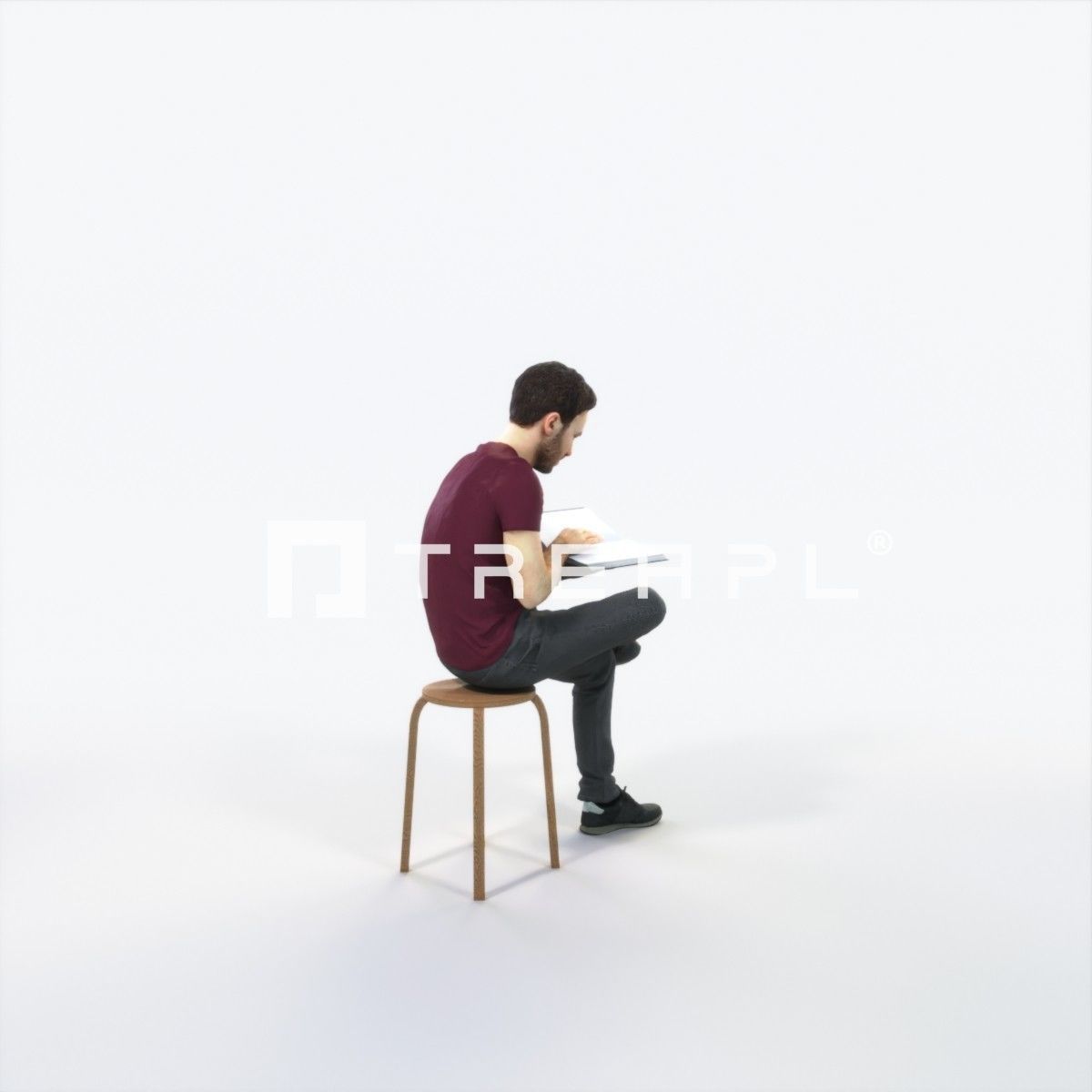 Flow 13F Reading a Book Sitting Casual Man Low-poly 3D model_3