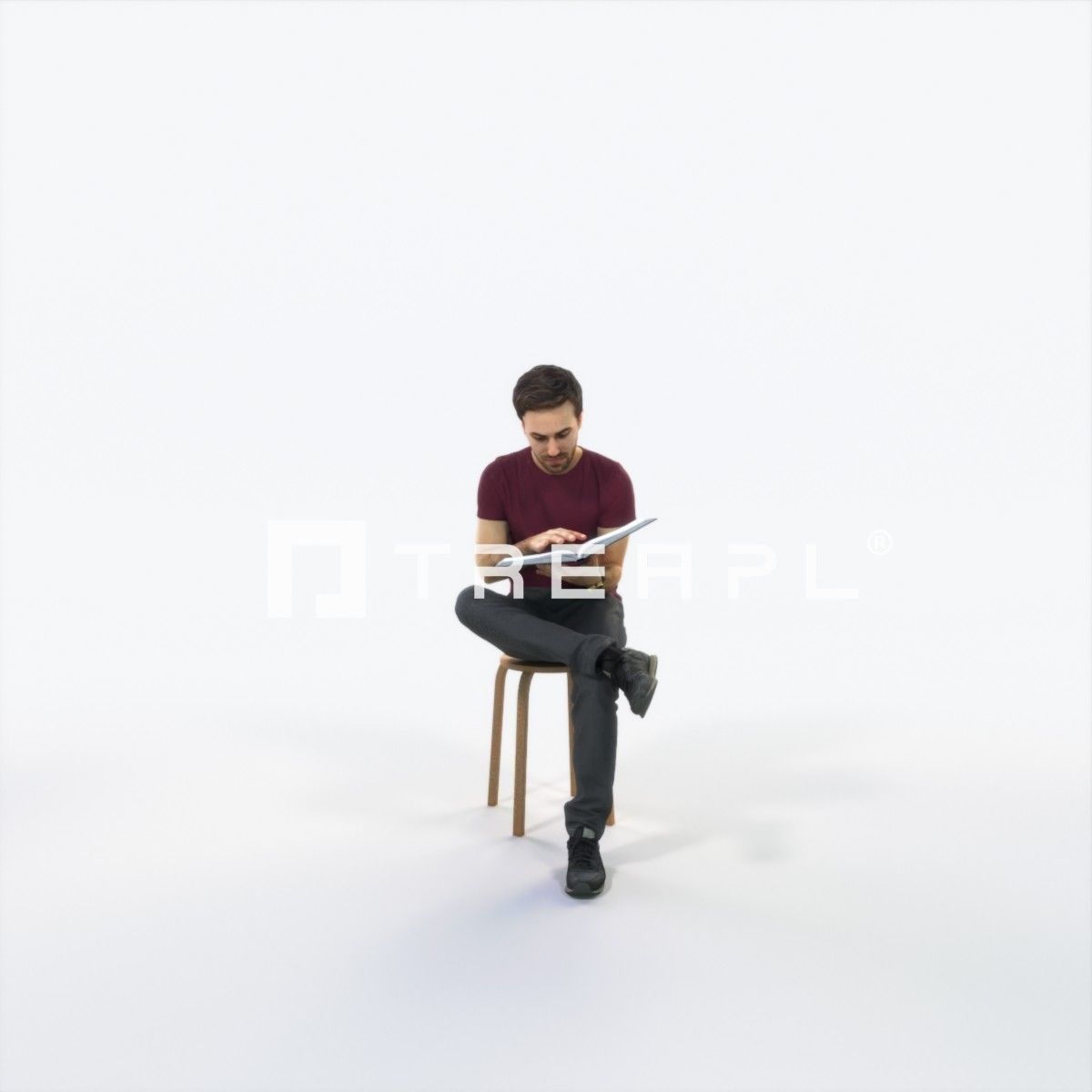 Flow 13F Reading a Book Sitting Casual Man Low-poly 3D model_1