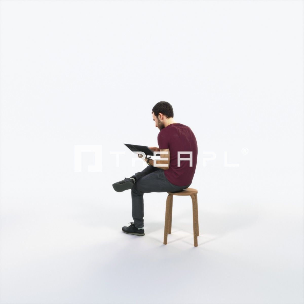 Flow 13F Reading a Book Sitting Casual Man Low-poly 3D model_5
