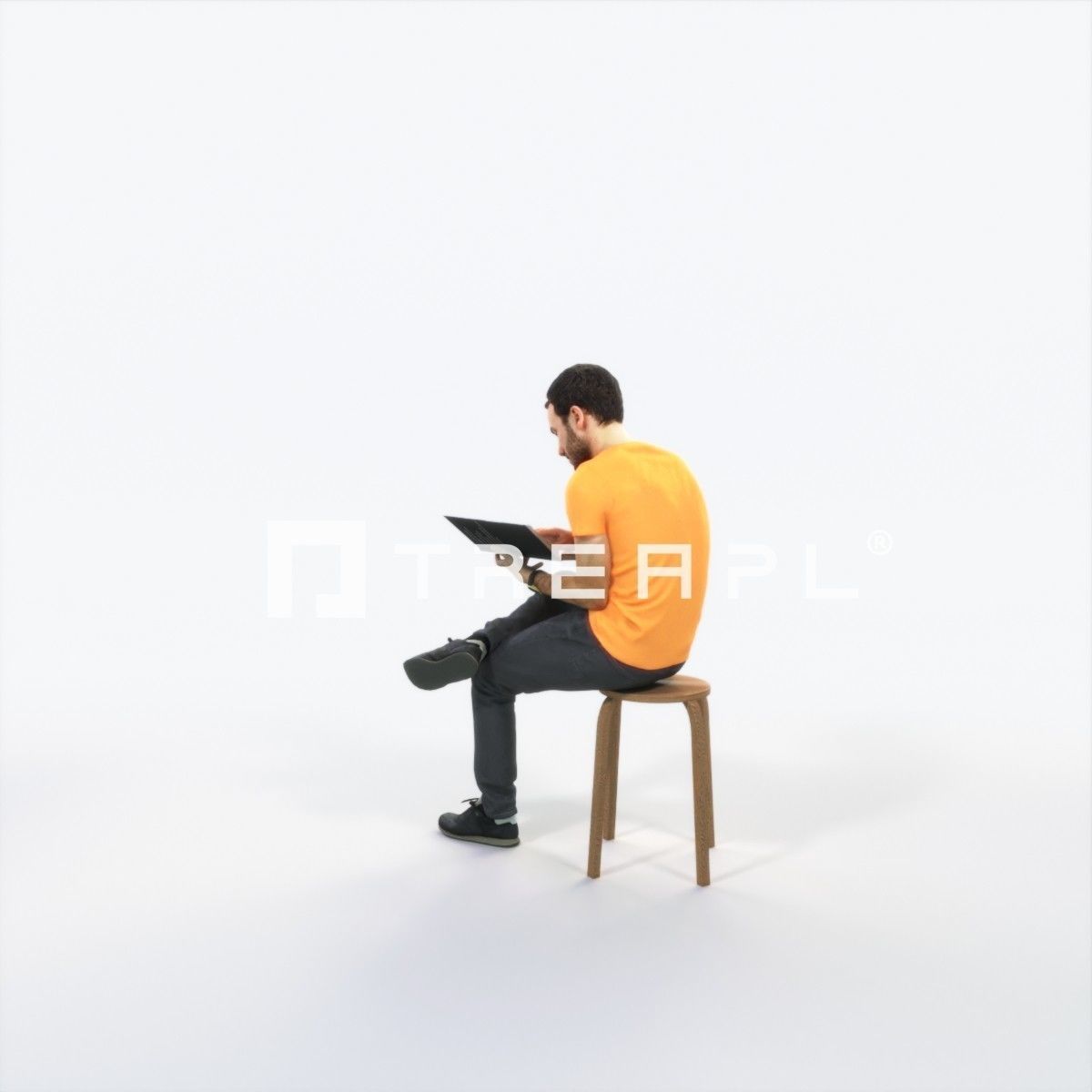 Flow 13E Reading a Book Sitting Casual Man Low-poly 3D model_5