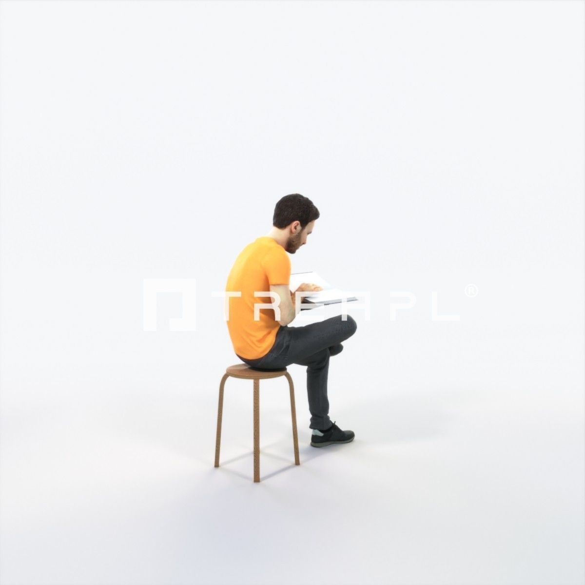 Flow 13E Reading a Book Sitting Casual Man Low-poly 3D model_3