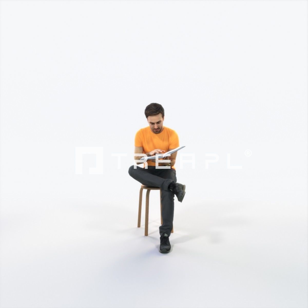 Flow 13E Reading a Book Sitting Casual Man Low-poly 3D model_1