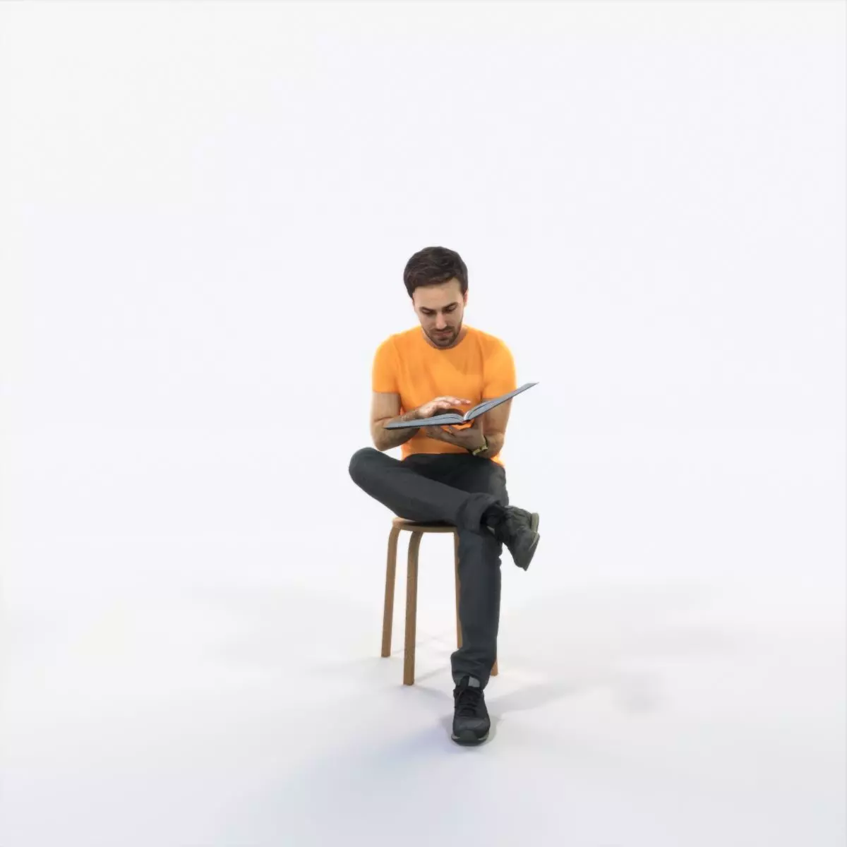 Flow 13E Reading a Book Sitting Casual Man Low-poly 3D model_0