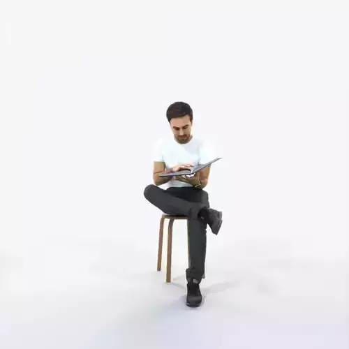 Flow 13D Reading a Book Sitting Casual Man Low-poly 3D model