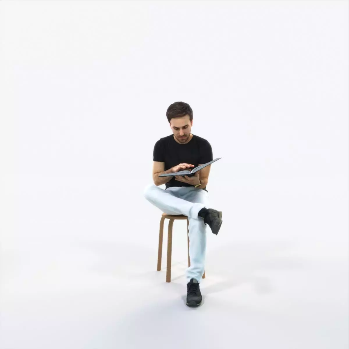 Flow 13C Reading a Book Sitting Casual Man Low-poly 3D model_0