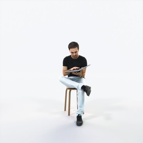 Flow 13C Reading a Book Sitting Casual Man Low-poly 3D model