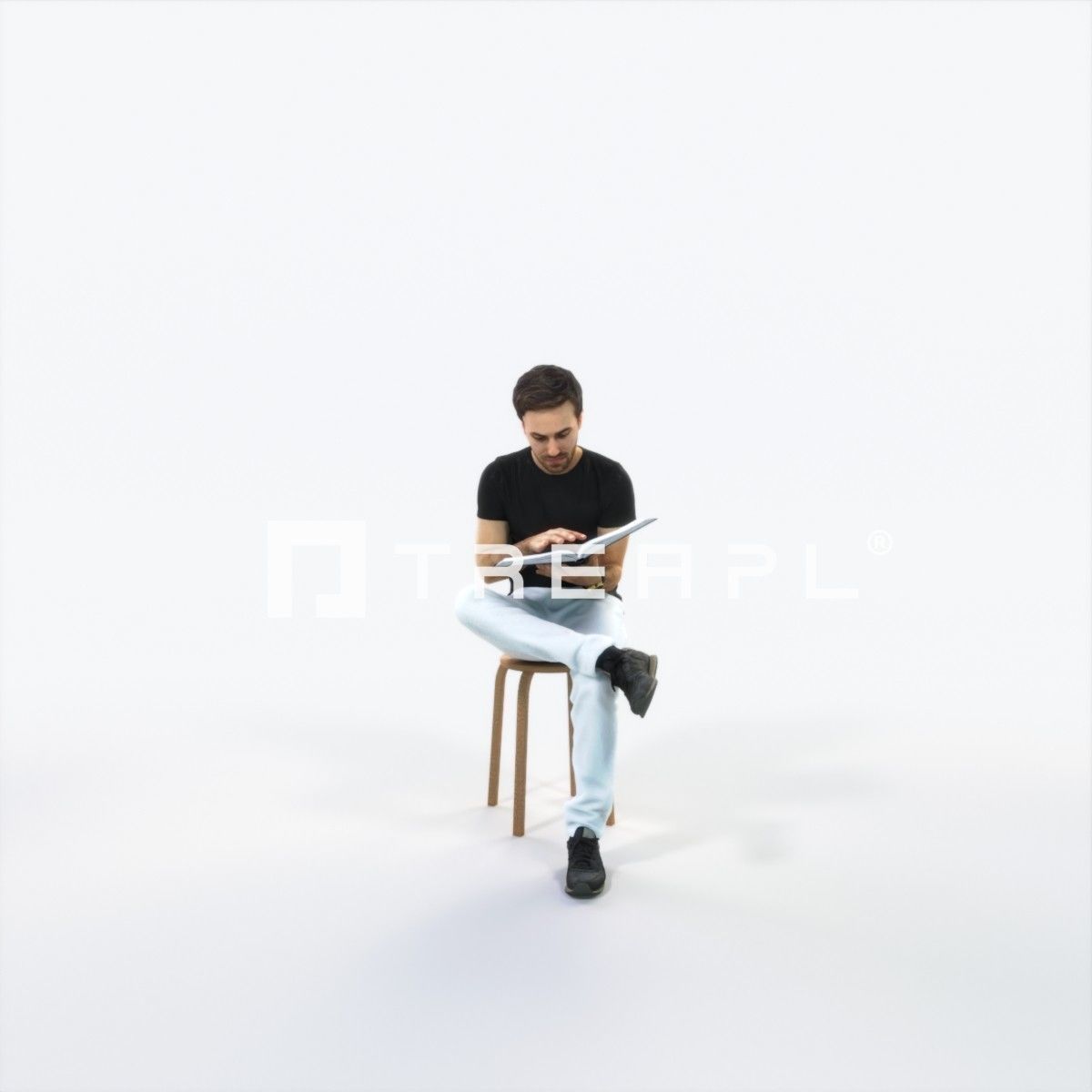 Flow 13C Reading a Book Sitting Casual Man Low-poly 3D model_1