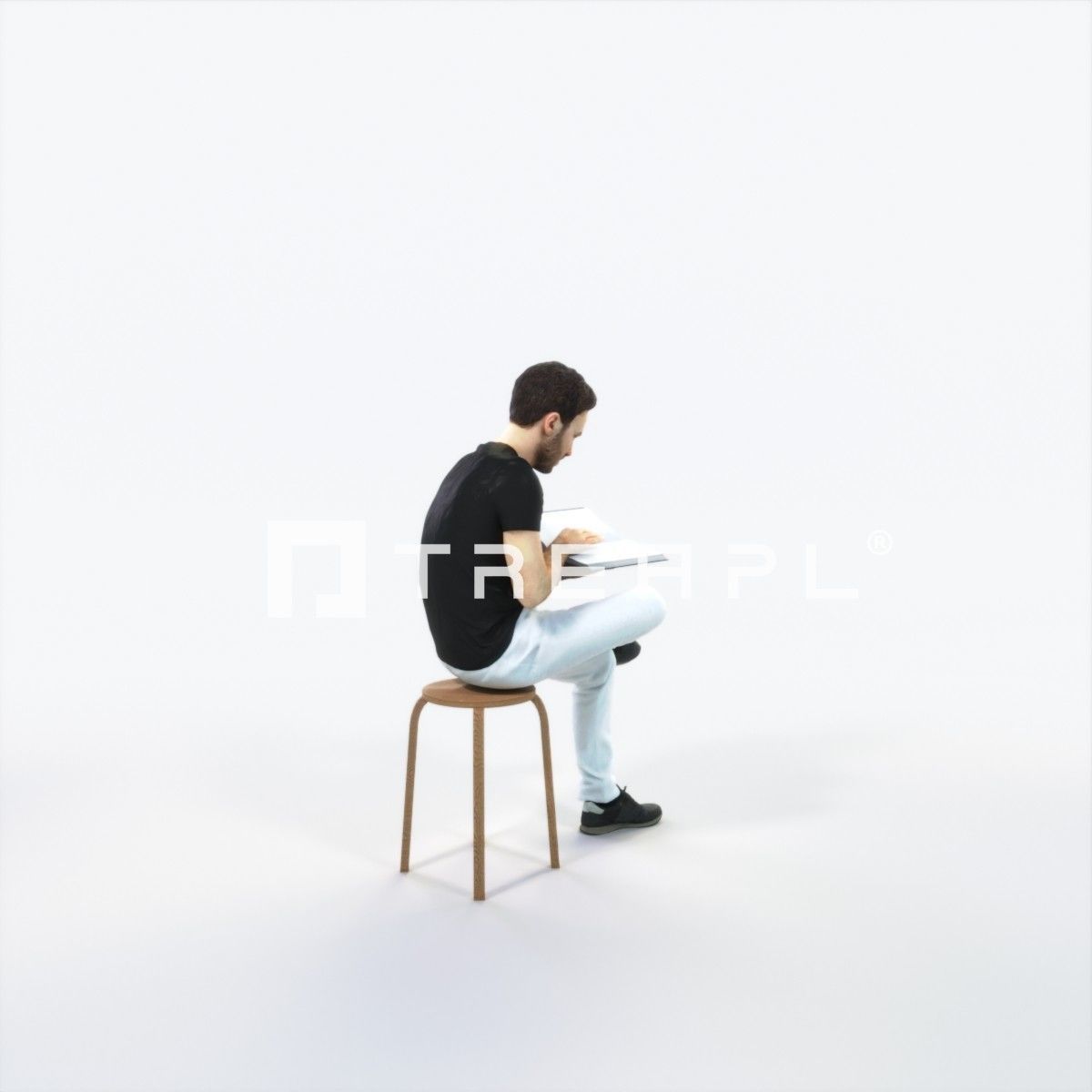 Flow 13C Reading a Book Sitting Casual Man Low-poly 3D model_3