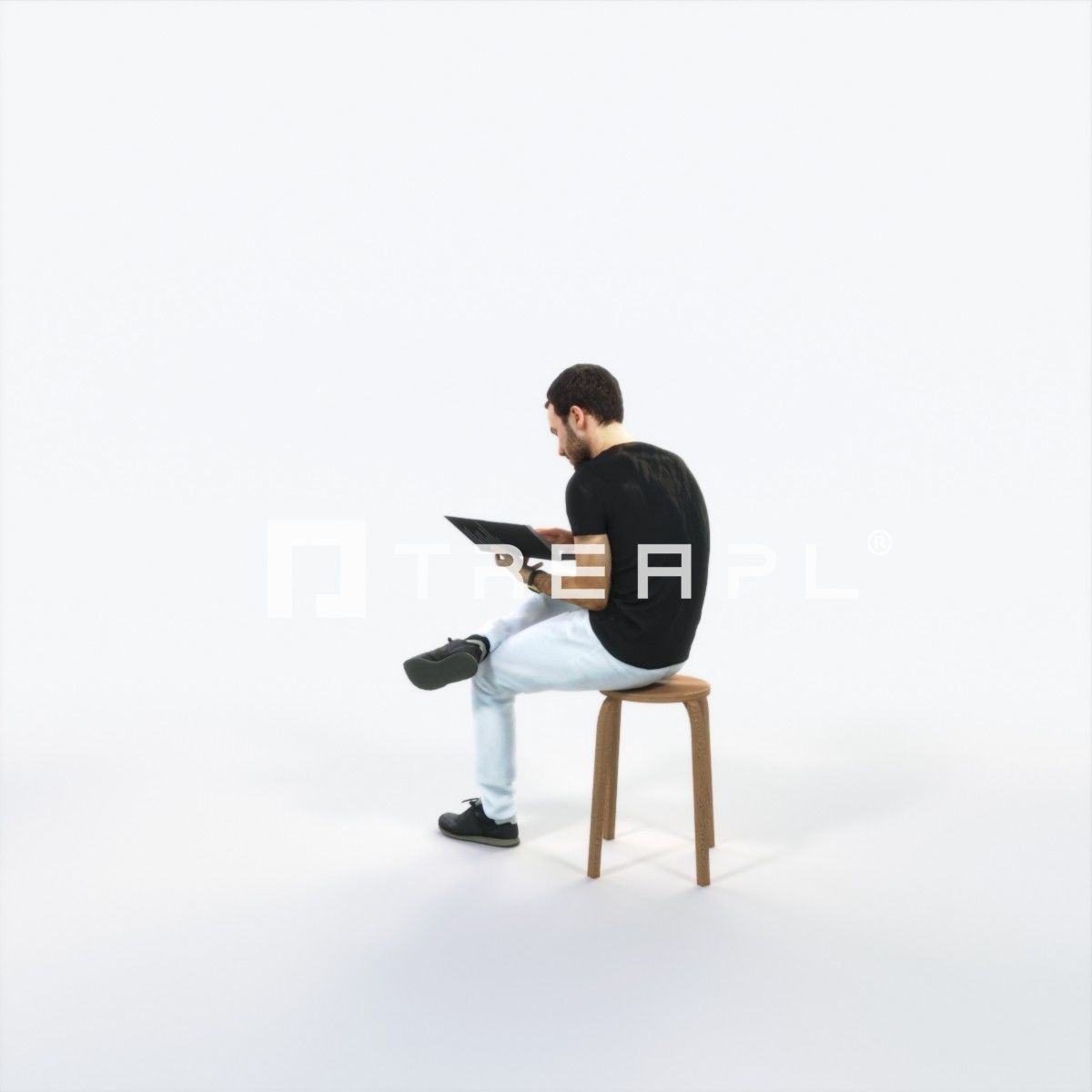 Flow 13C Reading a Book Sitting Casual Man Low-poly 3D model_5