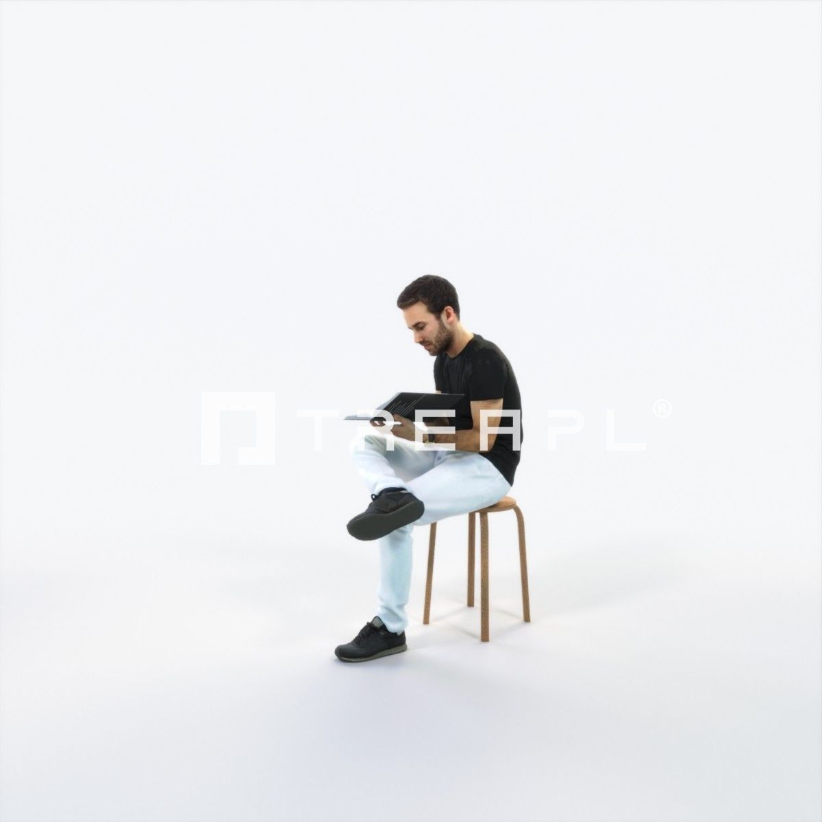 Flow 13C Reading a Book Sitting Casual Man Low-poly 3D model_6