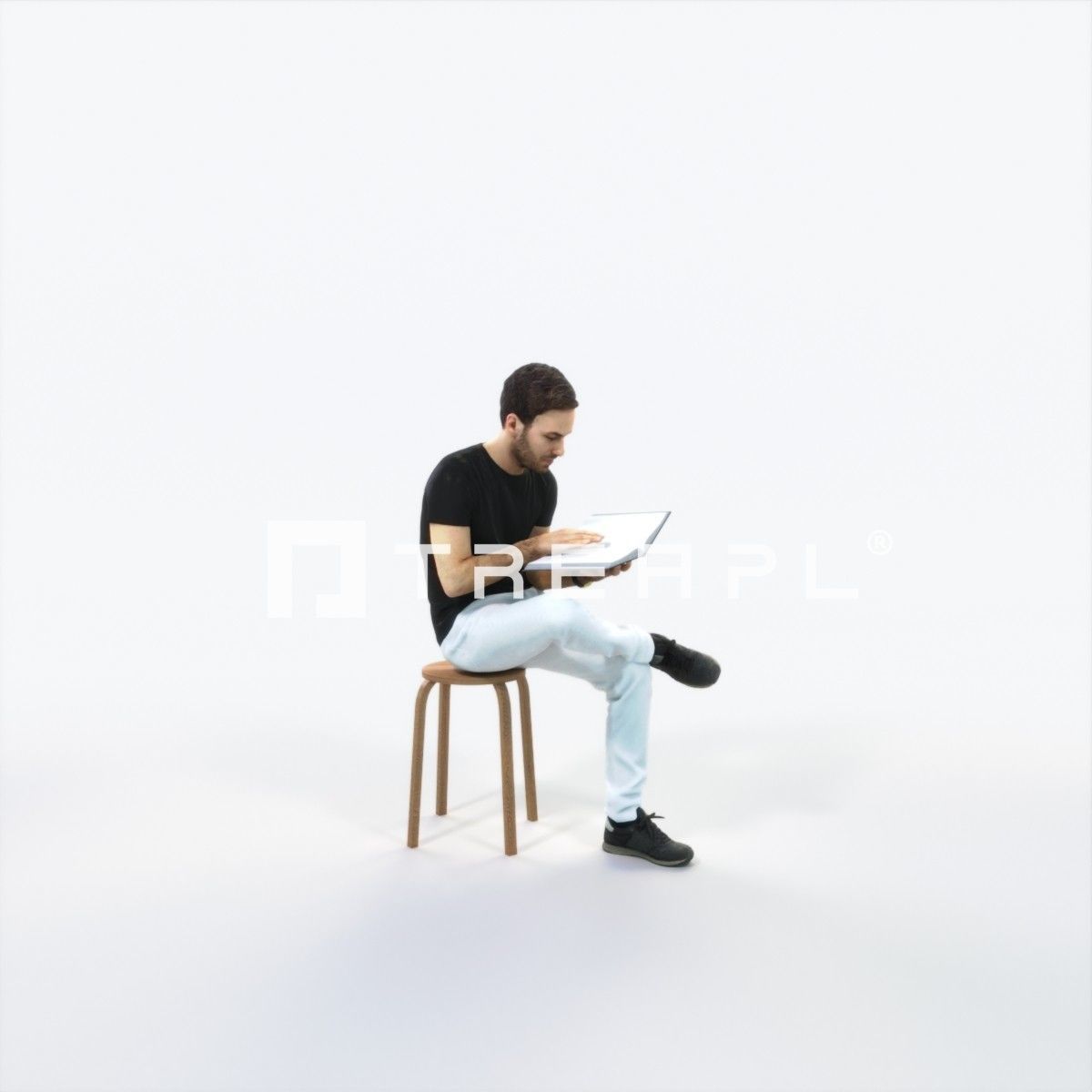 Flow 13C Reading a Book Sitting Casual Man Low-poly 3D model_2