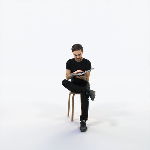 Flow 13B Reading a Book Sitting Casual Man Low-poly 3D model