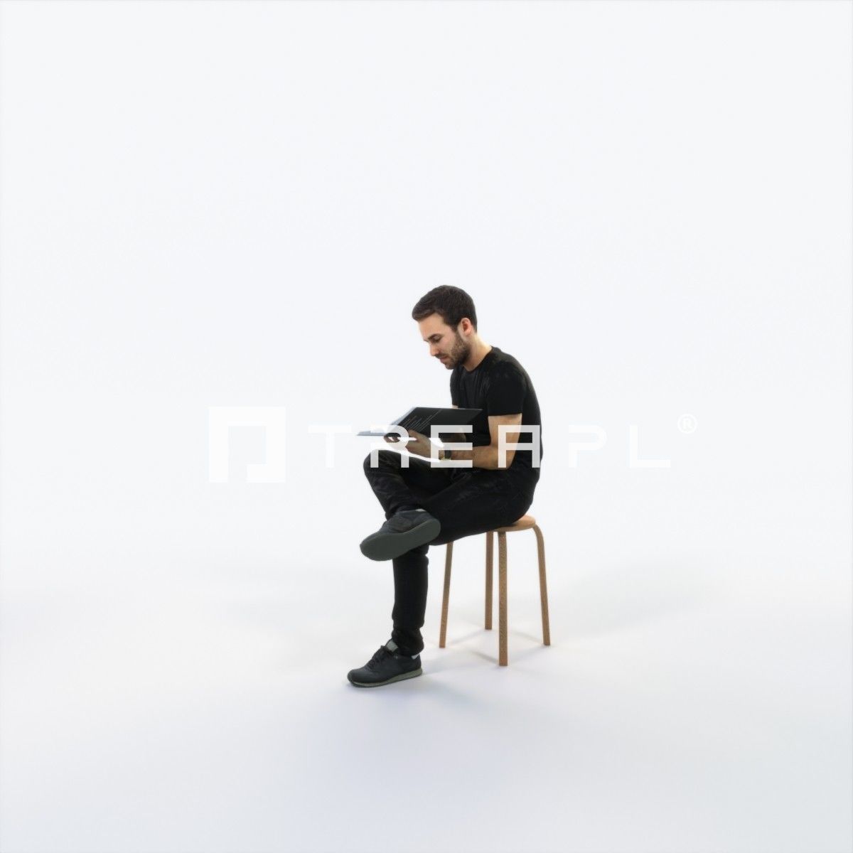 Flow 13B Reading a Book Sitting Casual Man Low-poly 3D model_6