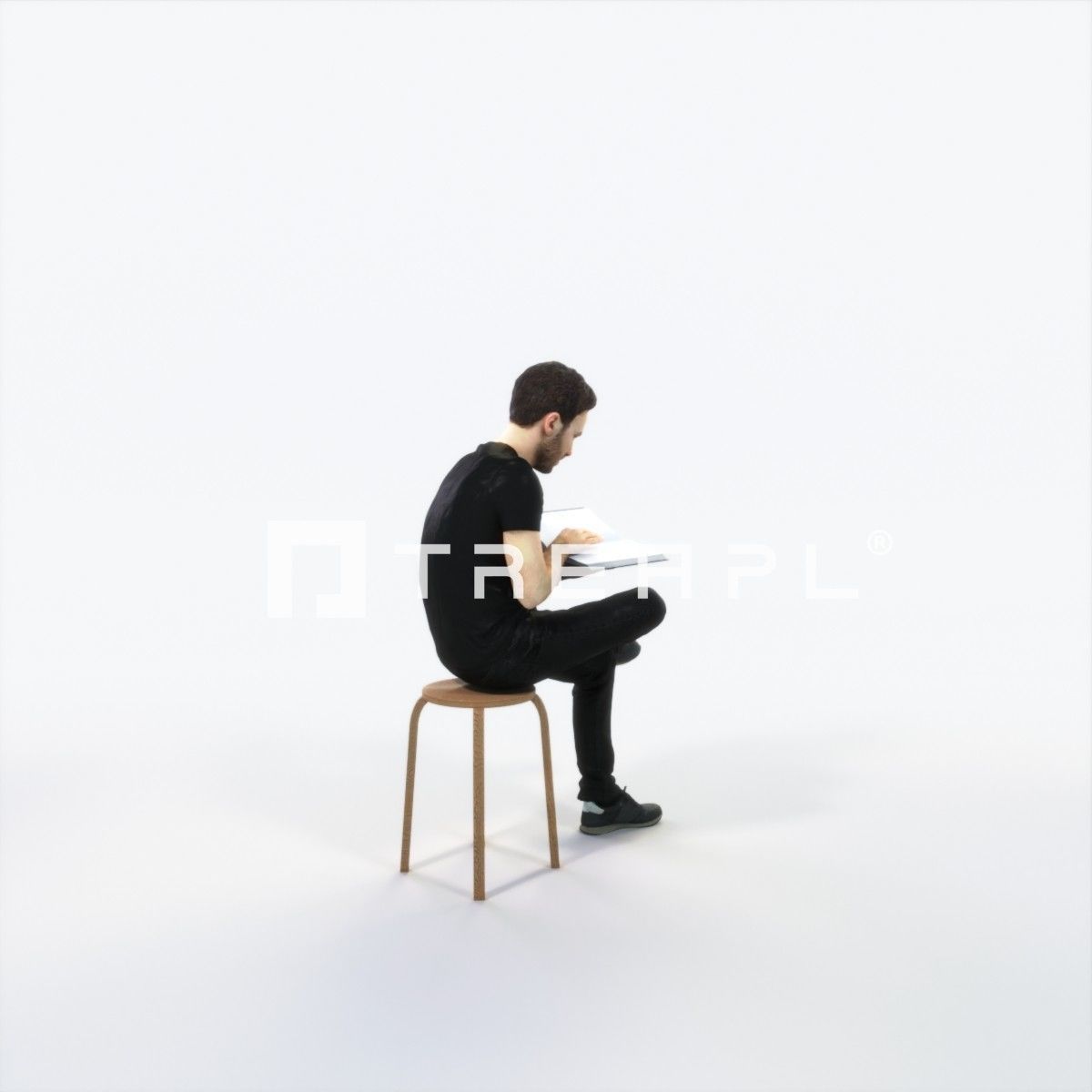 Flow 13B Reading a Book Sitting Casual Man Low-poly 3D model_3