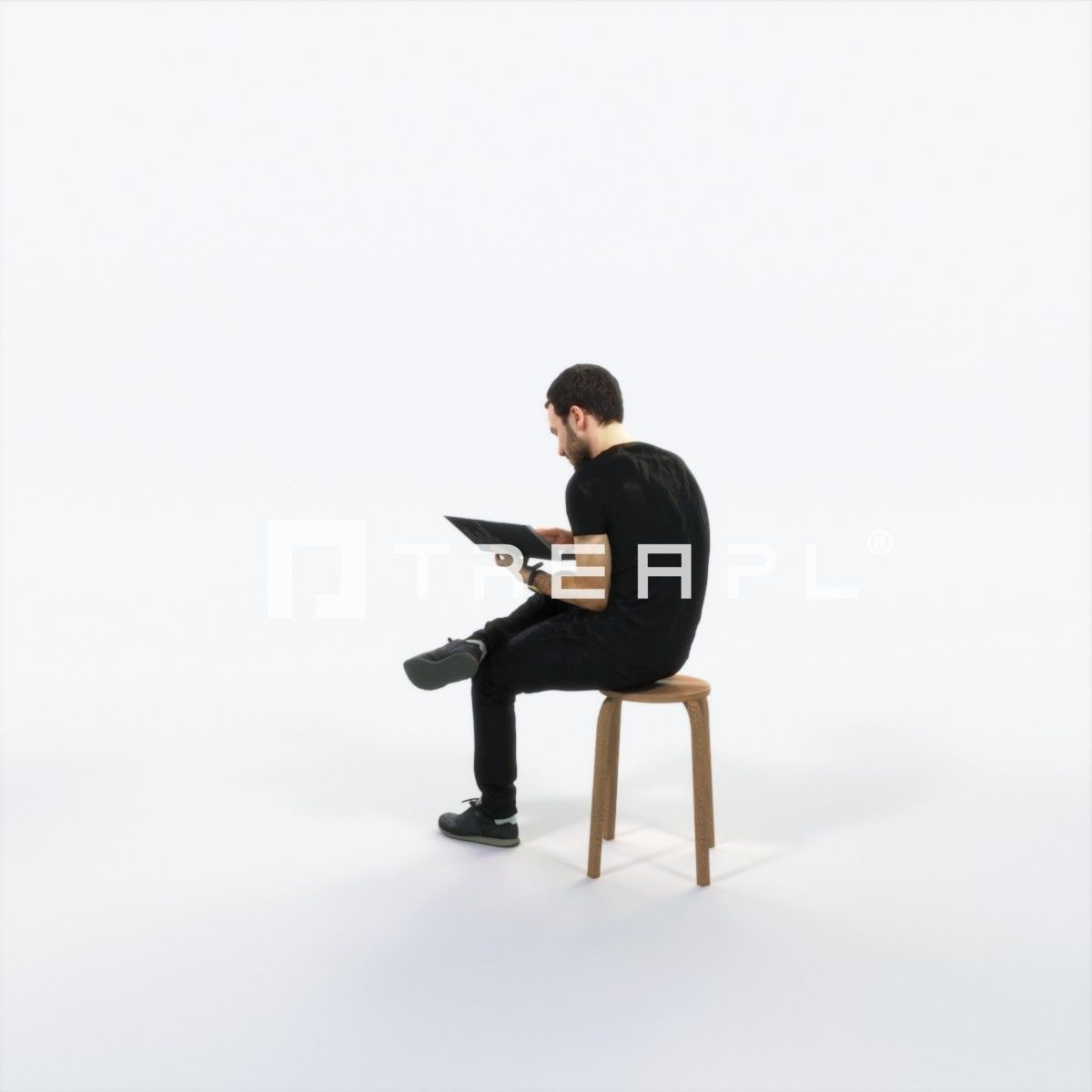 Flow 13B Reading a Book Sitting Casual Man Low-poly 3D model_5