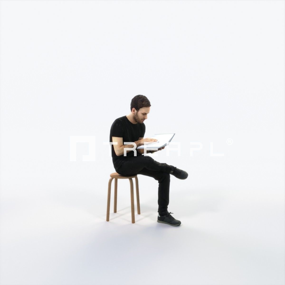 Flow 13B Reading a Book Sitting Casual Man Low-poly 3D model_2