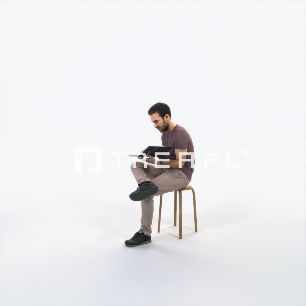 Flow 13A Reading a Book Sitting Casual Man Low-poly 3D model_6