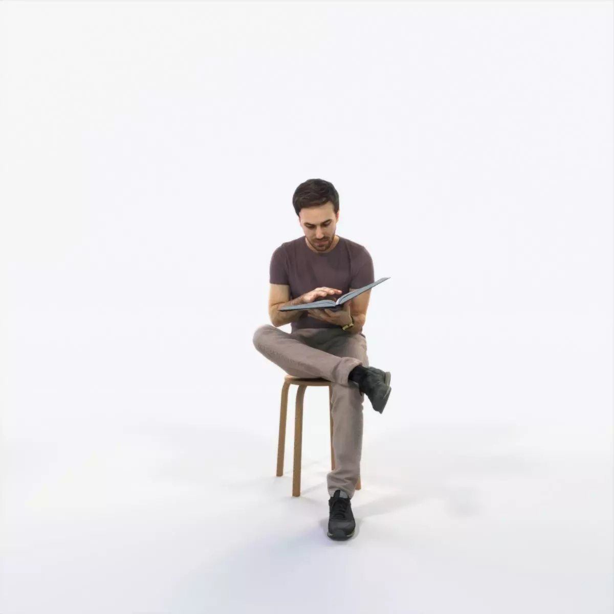 Flow 13A Reading a Book Sitting Casual Man Low-poly 3D model_0