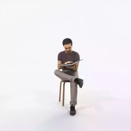 Flow 13A Reading a Book Sitting Casual Man Low-poly 3D model