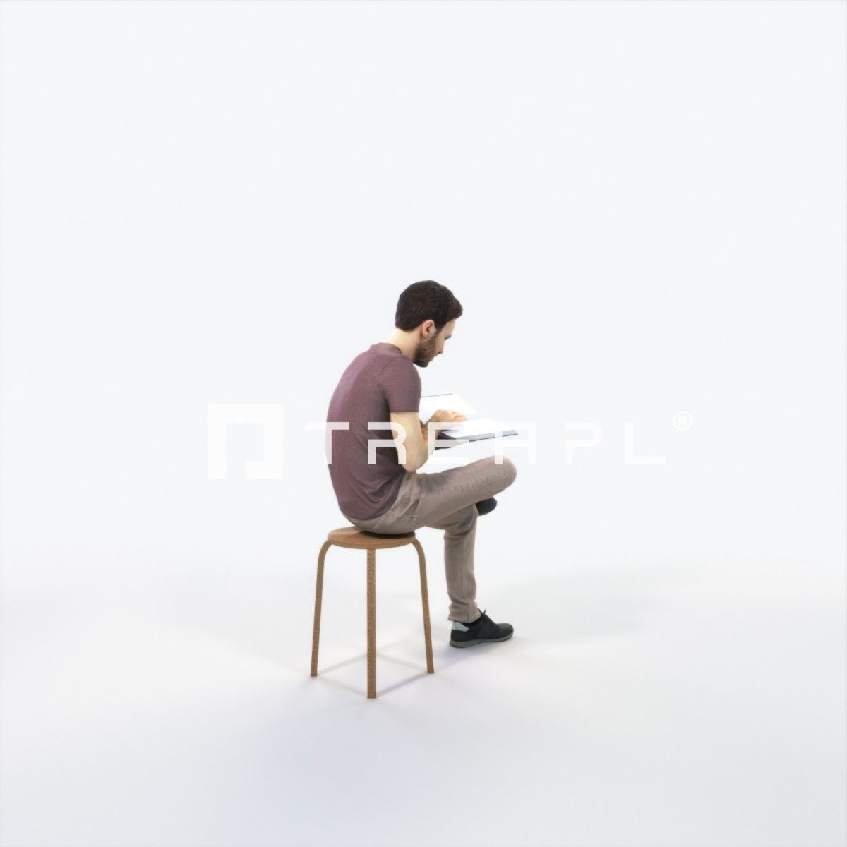 Flow 13A Reading a Book Sitting Casual Man Low-poly 3D model_3