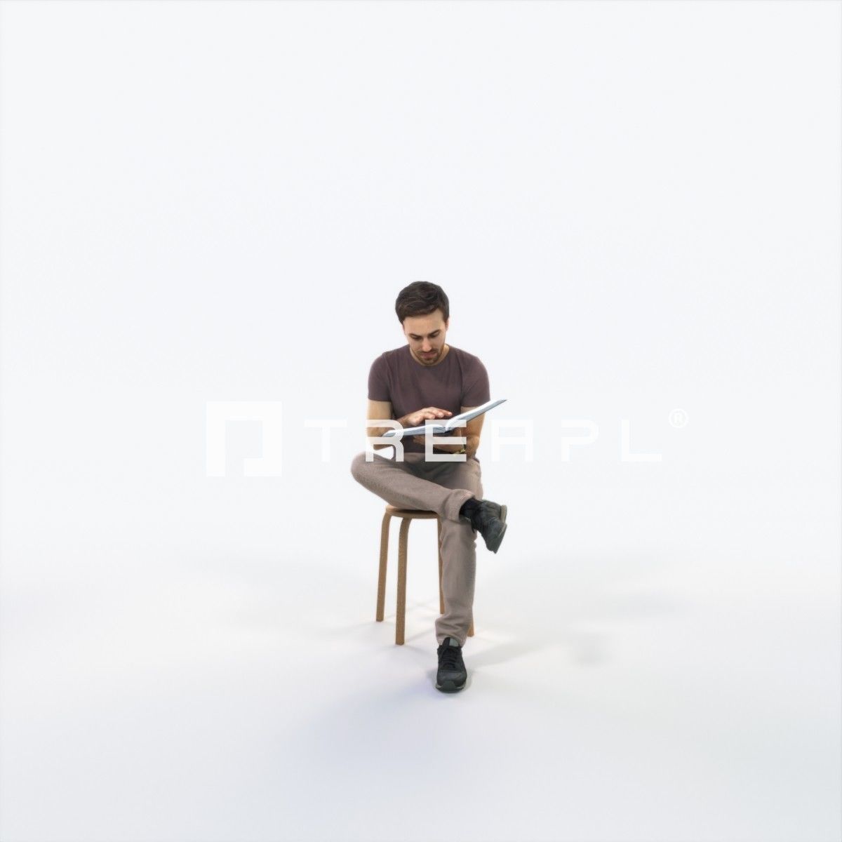 Flow 13A Reading a Book Sitting Casual Man Low-poly 3D model_1