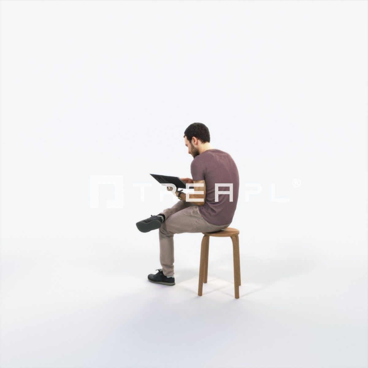 Flow 13A Reading a Book Sitting Casual Man Low-poly 3D model_5