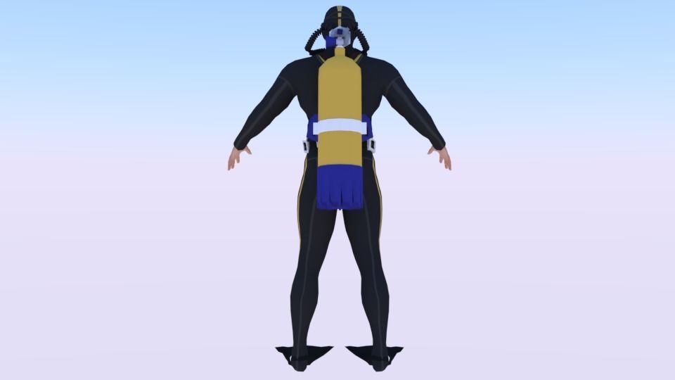 Scuba Diver Low-poly 3D model_3