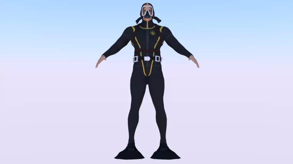 Scuba Diver Low-poly 3D model_0