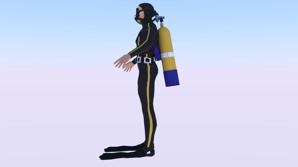 Scuba Diver Low-poly 3D model_2