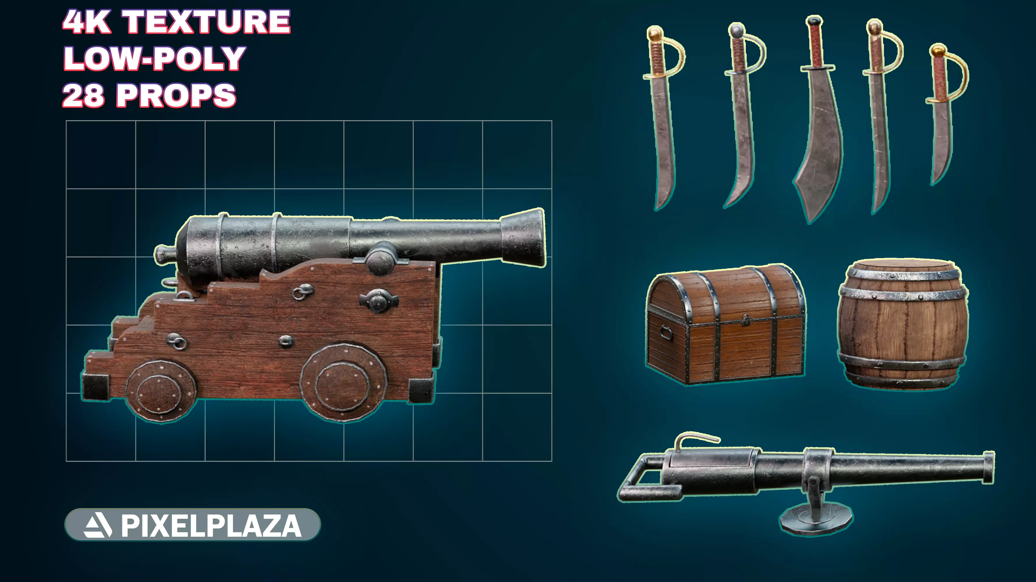 28 Medieval Pirate Theme Props - Vol 1 Low-poly 3D model_0