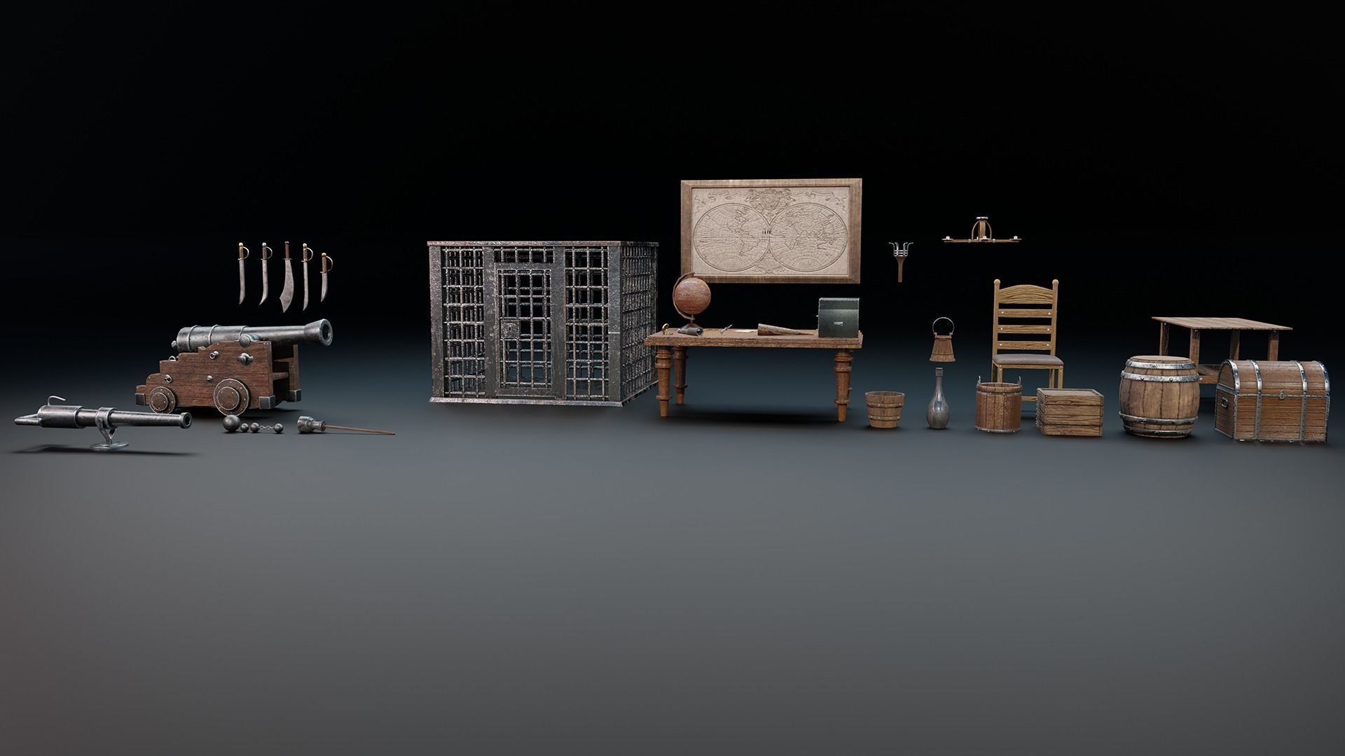 28 Medieval Pirate Theme Props - Vol 1 Low-poly 3D model_12
