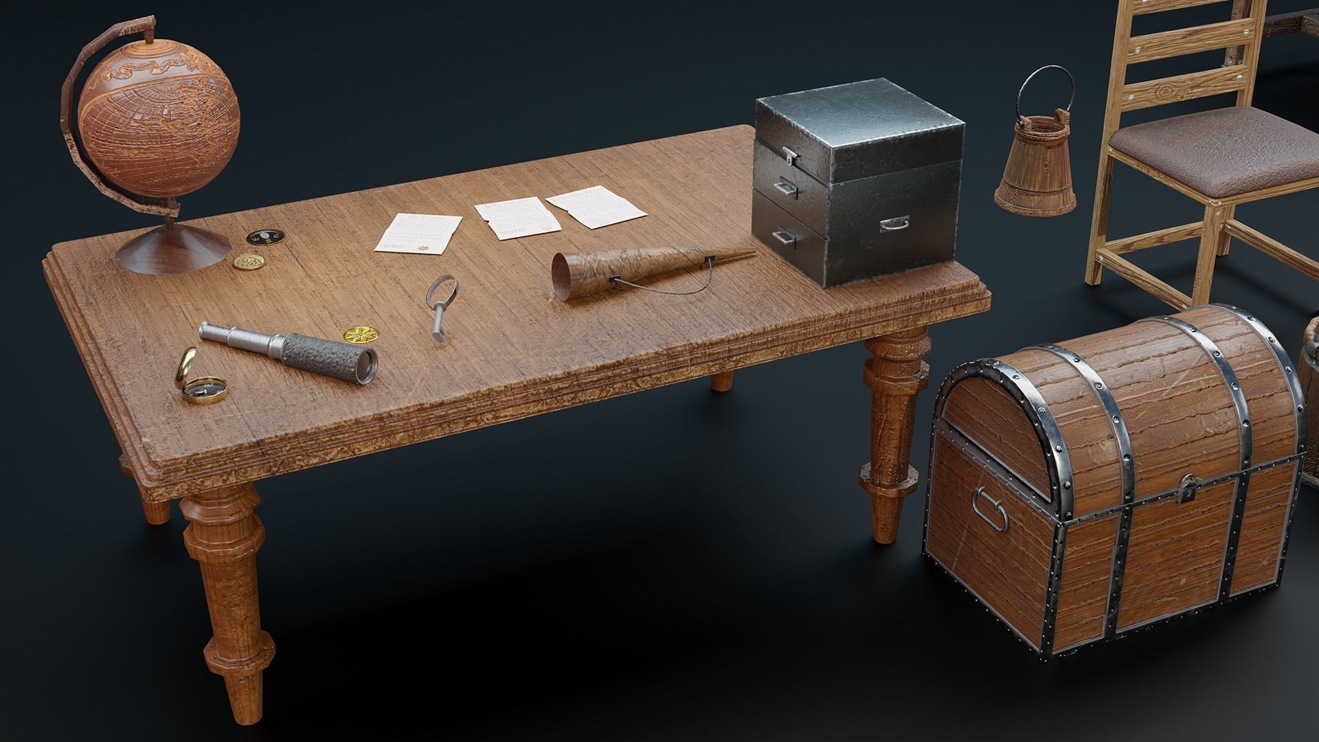 28 Medieval Pirate Theme Props - Vol 1 Low-poly 3D model_2