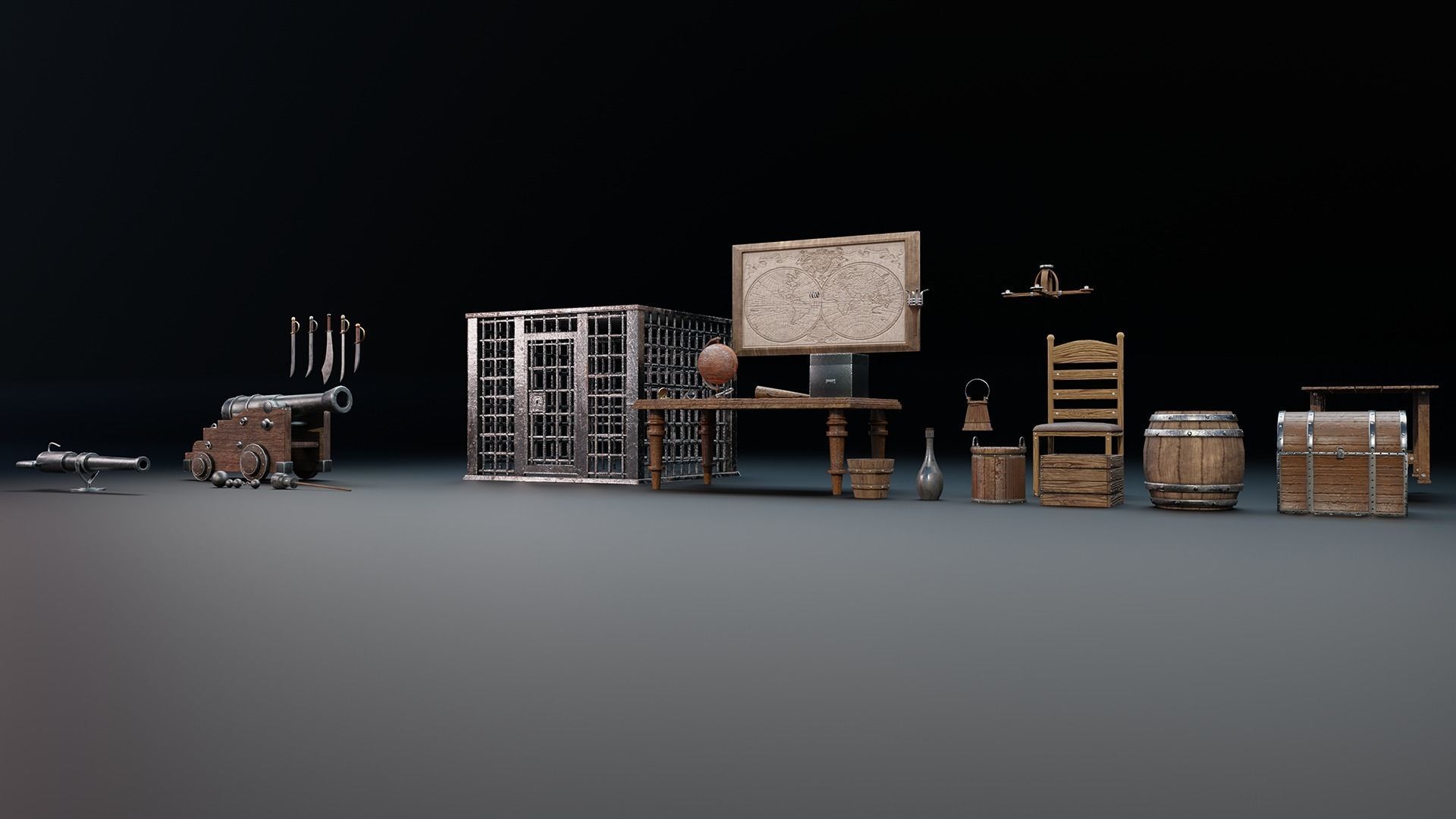 28 Medieval Pirate Theme Props - Vol 1 Low-poly 3D model_14