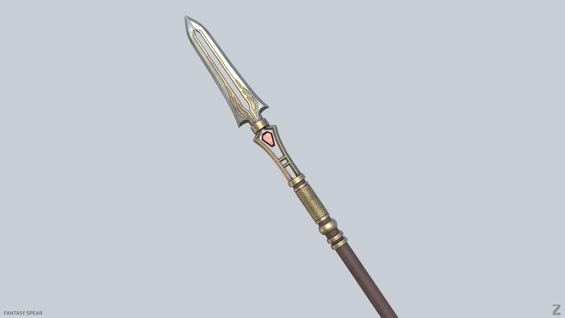 Fantasy spear Low-poly 3D model_5