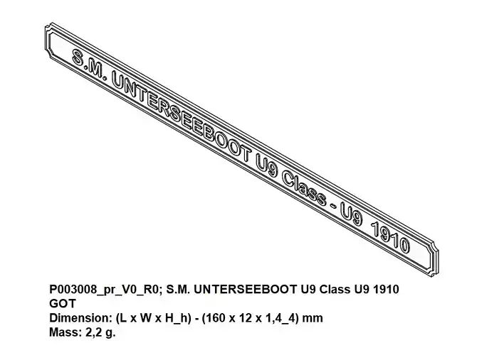 Nameplate - SM UNTERSEEBOOT U9 Class U9 1910 GOT 3D print model